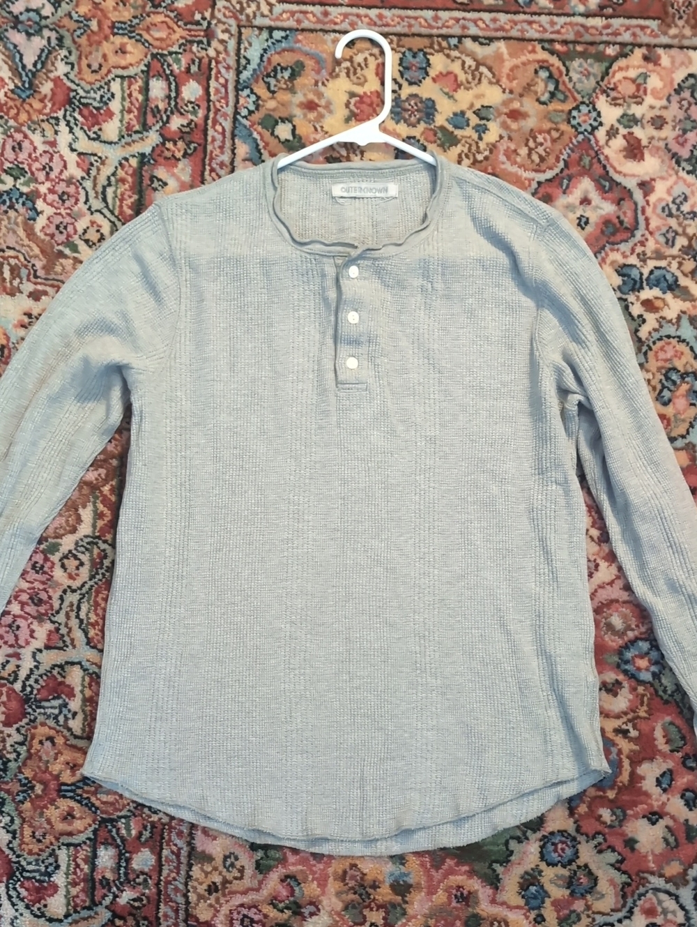 Outerknown Light Gray Thermal Henley Long Sleeve Shirt